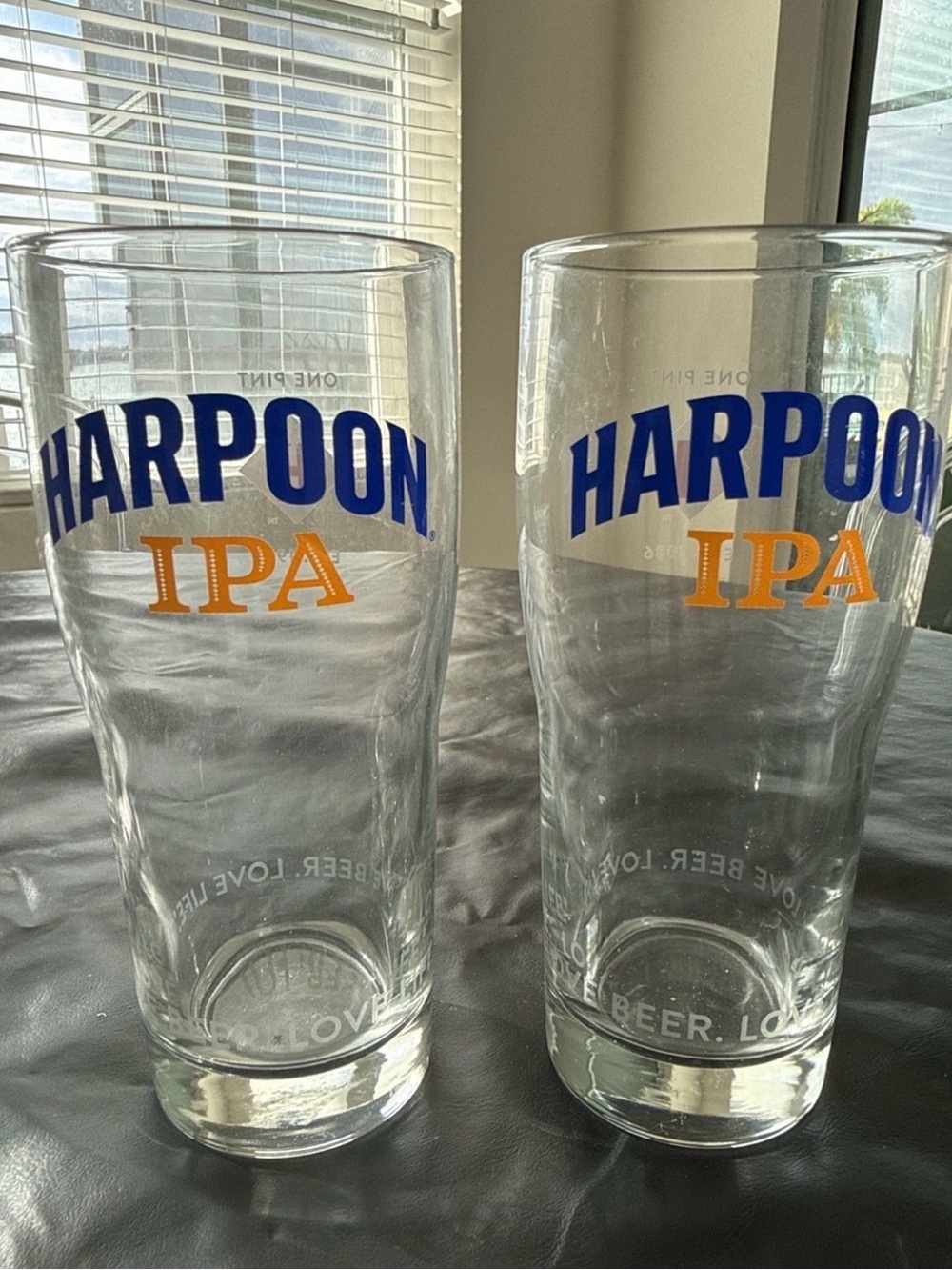 Harpoon IPA Beer Pint Glass  “Love Beer Love Life” Est. 1986 Boston, MA Set Of 2